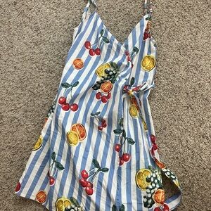 Show Me Your MuMu Blue Striped Fruit Print Romper